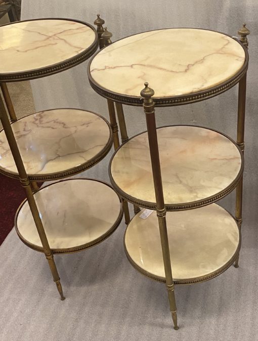 1970' Pair Of Pedestal Tables Or Round Stands Gilt Bronze And Onyx 3 Trays Maison Jansen, Baguès Or Charles ∅ 40 H 81 cm - Image 7