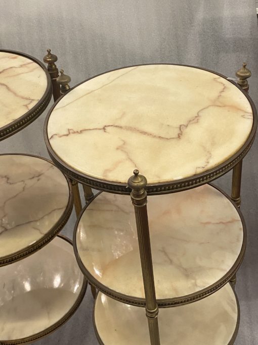 1970' Pair Of Pedestal Tables Or Round Stands Gilt Bronze And Onyx 3 Trays Maison Jansen, Baguès Or Charles ∅ 40 H 81 cm - Image 4