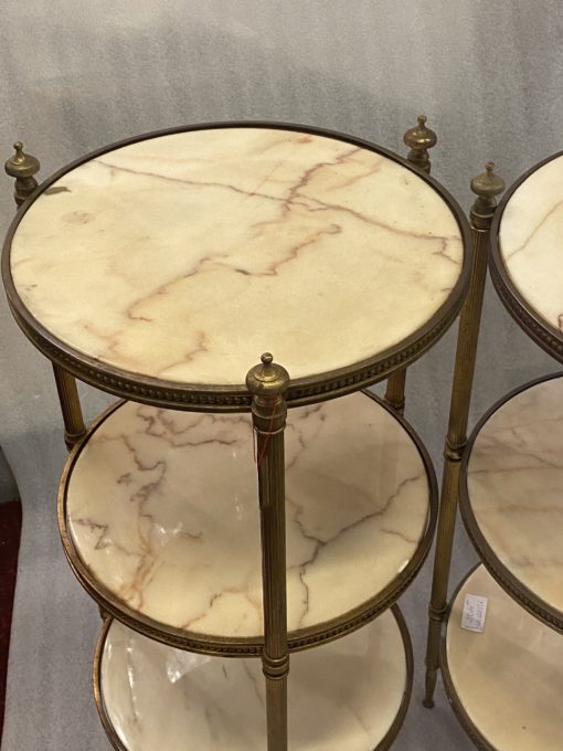 1970' Pair Of Pedestal Tables Or Round Stands Gilt Bronze And Onyx 3 Trays Maison Jansen, Baguès Or Charles ∅ 40 H 81 cm - Image 3