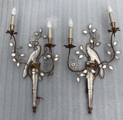 1970' Pair Of Wall Lights With Parakeet Placed On A Sheath, Maison Baguès H 63 cm - Image 3