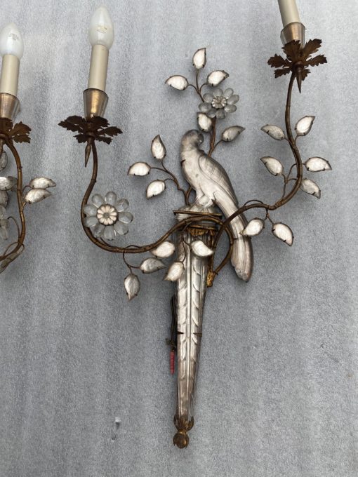 1970' Pair Of Wall Lights With Parakeet Placed On A Sheath, Maison Baguès H 63 cm - Image 2