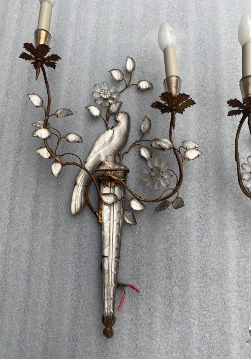 1970' Pair Of Wall Lights With Parakeet Placed On A Sheath, Maison Baguès H 63 cm - Image 6