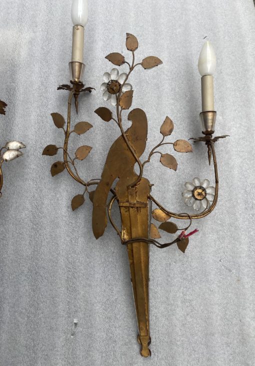 1970' Pair Of Wall Lights With Parakeet Placed On A Sheath, Maison Baguès H 63 cm - Image 7