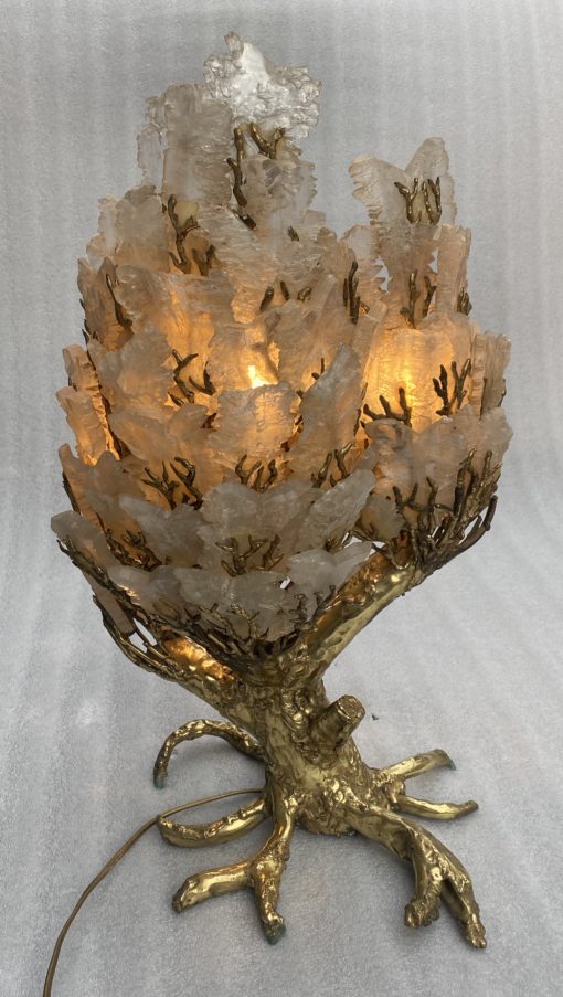 1970′ Enlightening Coral Lamp In Bronze With Gypsum Imitating Rock Crystal In The Style Of Duval Brasseur, Faure, Fernandez