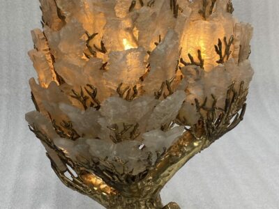 1970′ Enlightening Coral Lamp In Bronze With Gypsum Imitating Rock Crystal In The Style Of Duval Brasseur, Faure, Fernandez
