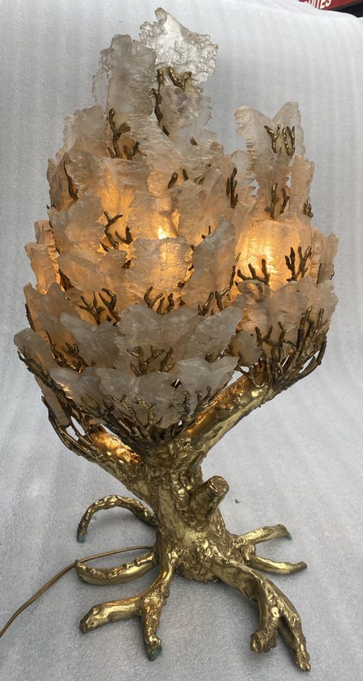 1970′ Enlightening Coral Lamp In Bronze With Gypsum Imitating Rock Crystal In The Style Of Duval Brasseur, Faure, Fernandez - Image 3