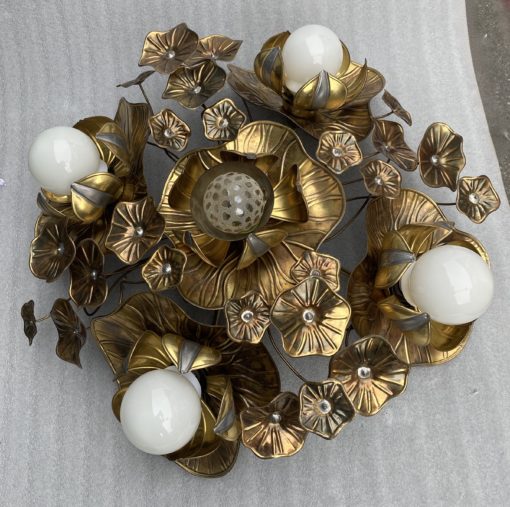 1970' Ceiling Lamp Au Foliage Maison Jansen in Brass Ø 90 cm 5 Bulbs - Image 11