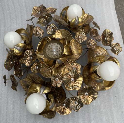 1970' Ceiling Lamp Au Foliage Maison Jansen in Brass Ø 90 cm 5 Bulbs - Image 10