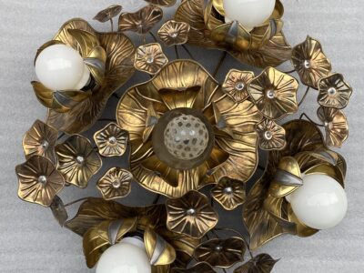 1970' Ceiling Lamp Au Foliage Maison Jansen in Brass Ø 90 cm 5 Bulbs