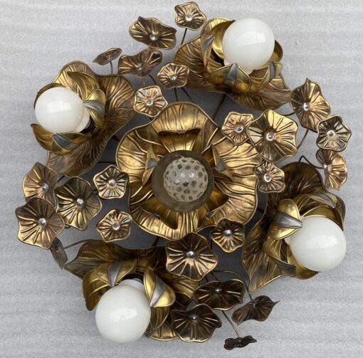 1970' Ceiling Lamp Au Foliage Maison Jansen in Brass Ø 90 cm 5 Bulbs