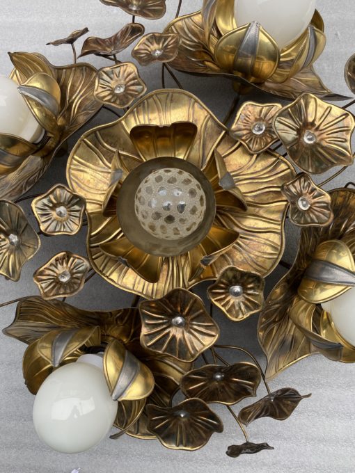 1970' Ceiling Lamp Au Foliage Maison Jansen in Brass Ø 90 cm 5 Bulbs - Image 8