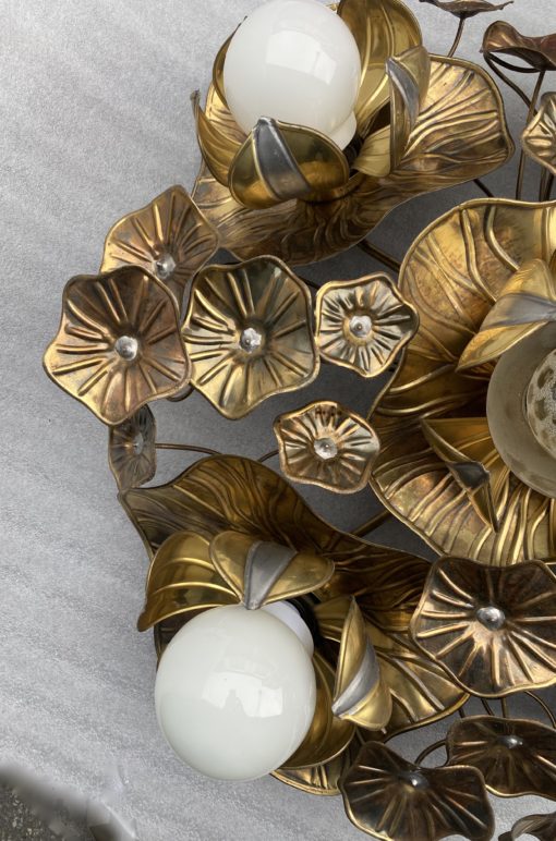 1970' Ceiling Lamp Au Foliage Maison Jansen in Brass Ø 90 cm 5 Bulbs - Image 7