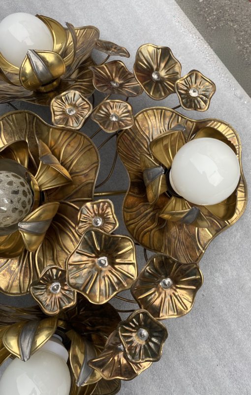 1970' Ceiling Lamp Au Foliage Maison Jansen in Brass Ø 90 cm 5 Bulbs - Image 5