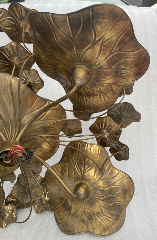 1970' Ceiling Lamp Au Foliage Maison Jansen in Brass Ø 90 cm 5 Bulbs - Image 3