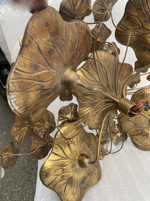 1970' Ceiling Lamp Au Foliage Maison Jansen in Brass Ø 90 cm 5 Bulbs - Image 2