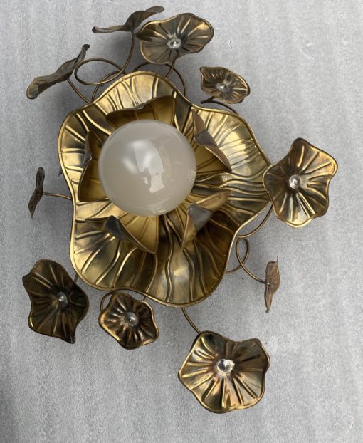 1970′ Wall Lamp Or Ceiling Lamp Au Foliage Maison Jansen Brass 1 Bulb 65 X 47 cm - Image 6