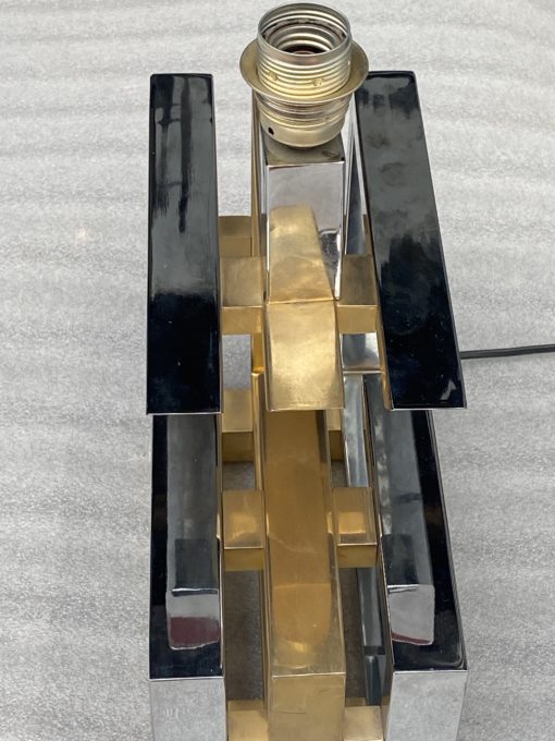 1970 Lampe DLG Willy Rizzo Métal doré Et Chromé H 72 CM – Image 10
