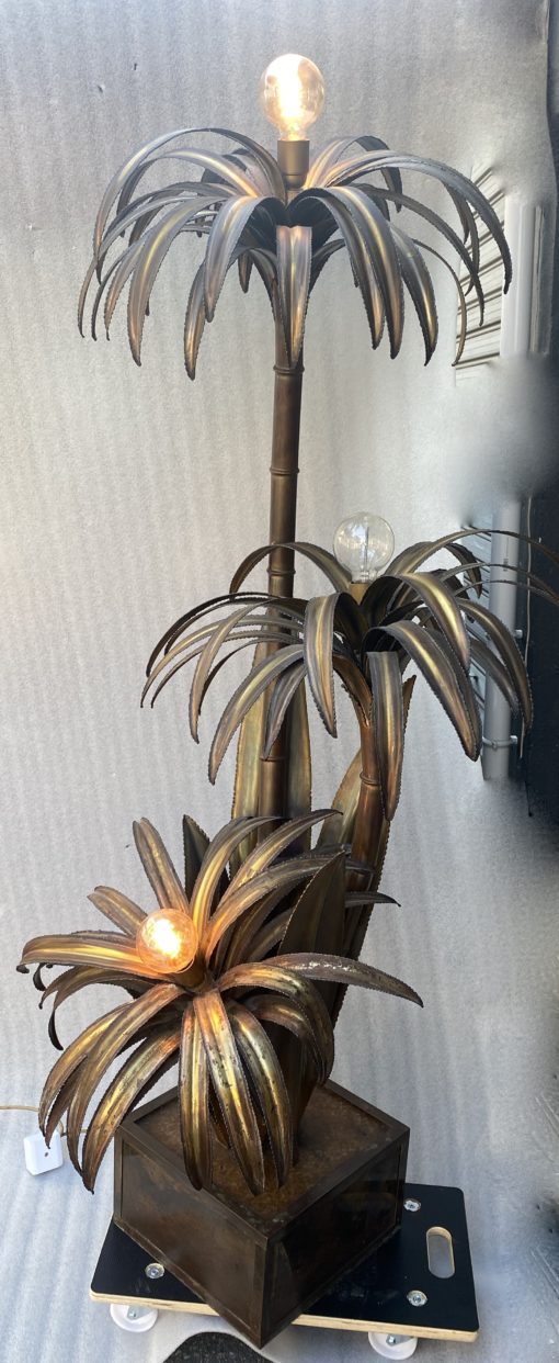 1970 "Palm Tree Floor Lamp in Brass Maison Jansen 3 Heads In The Style Brutaliste H: 170 cm