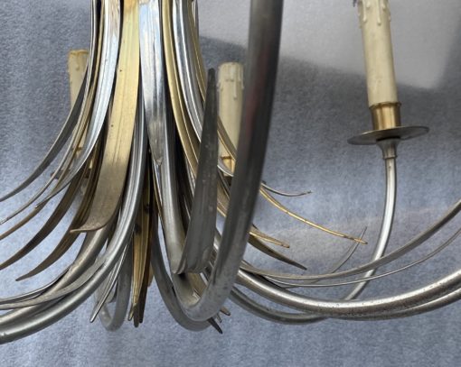 1950/70' Paire d'Appliques + Lustre en Bronze Doré Et Argenté Aux Roseaux Signés Maison Charles – Image 8