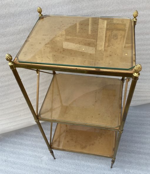 1970 ′ 3 Tier Brass Shelf Maison Baguès Patinated Leather Wood Trays 32 X 40 H 86 cm - Image 2
