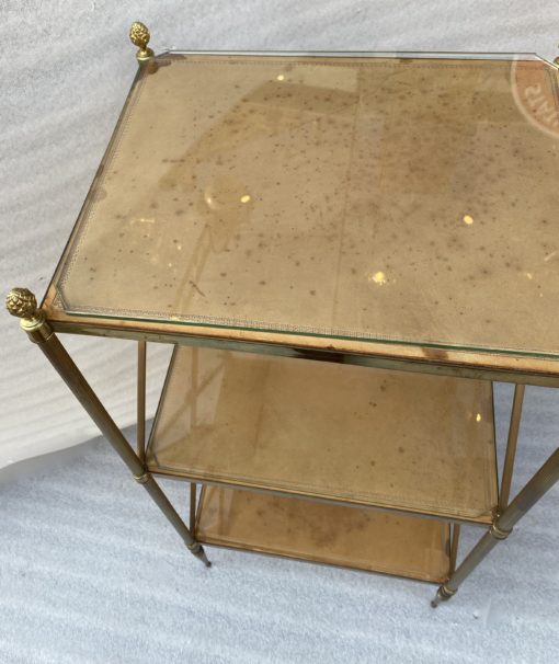 1970 ′ 3 Tier Brass Shelf Maison Baguès Patinated Leather Wood Trays 32 X 40 H 86 cm - Image 9