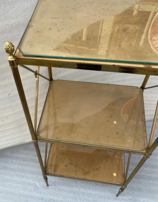 1970 ′ 3 Tier Brass Shelf Maison Baguès Patinated Leather Wood Trays 32 X 40 H 86 cm - Image 8
