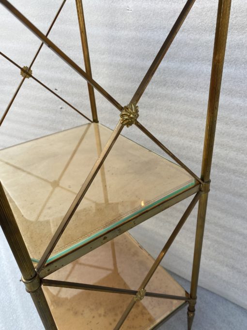 1970 ′ 3 Tier Brass Shelf Maison Baguès Patinated Leather Wood Trays 32 X 40 H 86 cm - Image 6