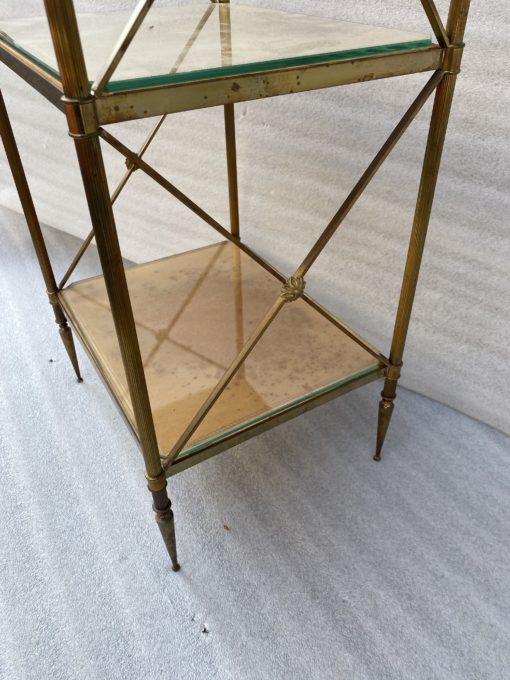 1970 ′ 3 Tier Brass Shelf Maison Baguès Patinated Leather Wood Trays 32 X 40 H 86 cm - Image 5