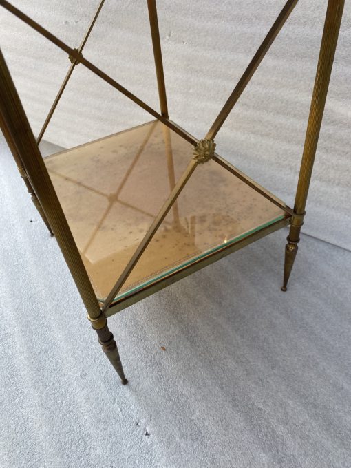 1970 ′ 3 Tier Brass Shelf Maison Baguès Patinated Leather Wood Trays 32 X 40 H 86 cm - Image 4