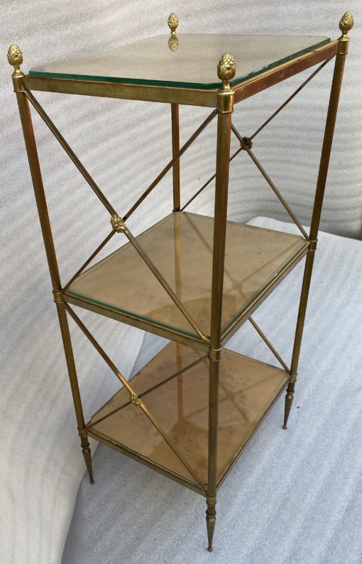 1970 ′ 3 Tier Brass Shelf Maison Baguès Patinated Leather Wood Trays 32 X 40 H 86 cm - Image 3