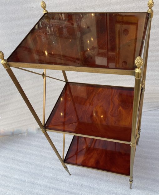 🔍  1970 ′ 3 Tier Brass Shelf Maison Baguès Bakelite Color Amber Trays 32 X 40 H 86 cm