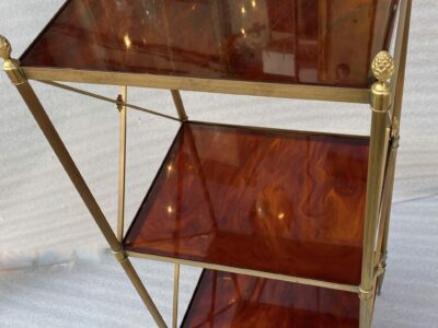 🔍  1970 ′ 3 Tier Brass Shelf Maison Baguès Bakelite Color Amber Trays 32 X 40 H 86 cm