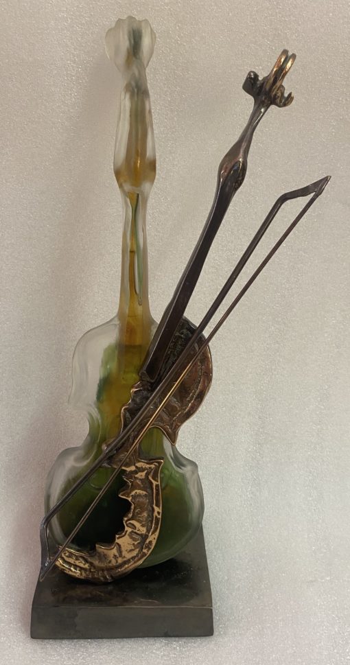 1970/80 Violin In Bronze And Glass Pate Signed LOHE