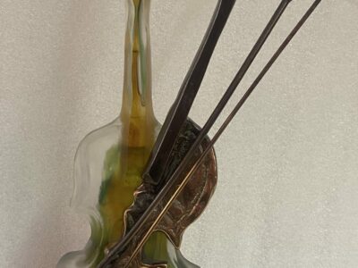 1970/80 Violin In Bronze And Glass Pate Signed LOHE