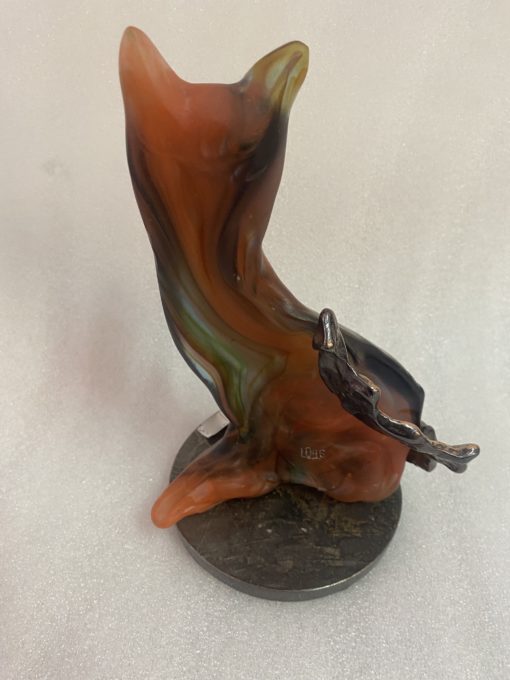 1970/80 Cat In Bronze And Glass Pate, Sculpture Signed LOHE - Image 5