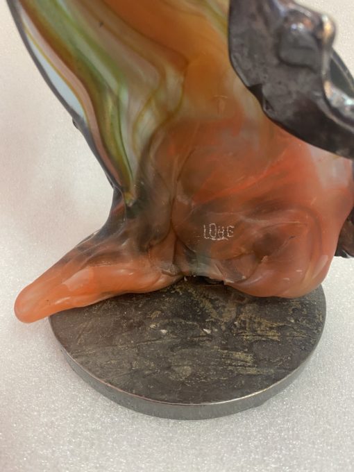 1970/80 Cat In Bronze And Glass Pate, Sculpture Signed LOHE - Image 4