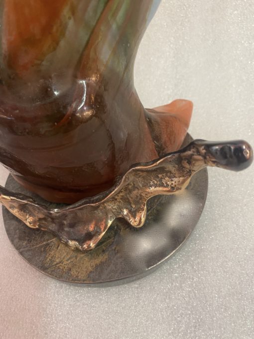 1970/80 Cat In Bronze And Glass Pate, Sculpture Signed LOHE - Image 3