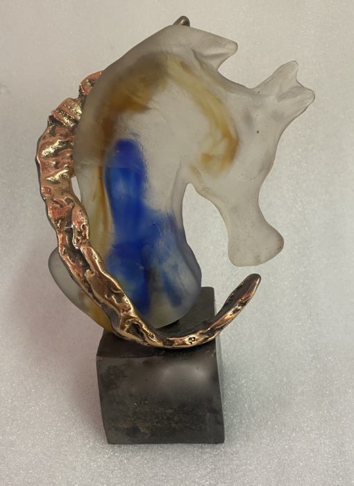 1970/80 Seahorse In Bronze And Glass Pate, Sculpture Signed LOHE