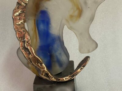 1970/80 Seahorse In Bronze And Glass Pate, Sculpture Signed LOHE