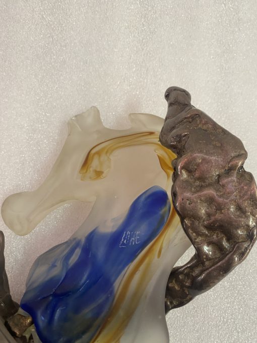 1970/80 Seahorse In Bronze And Glass Pate, Sculpture Signed LOHE - Image 3