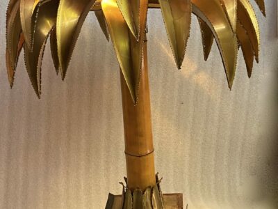 1970' Palm Tree Floor Lamp, In Brass And Bamboo Maison Jansen 1 Head In The Style Of Brutalist H 92 cm