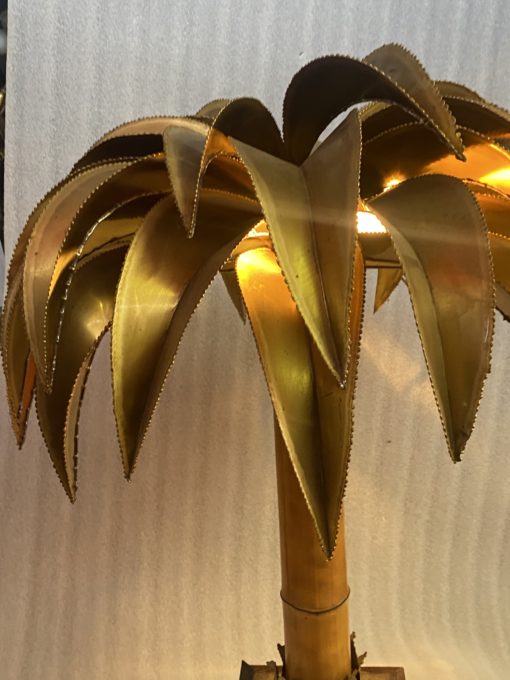 1970' Lampadaire Palmier, En Laiton Et Bambou Maison Jansen 1 Tête Style Brutaliste H 92 cm – Image 6