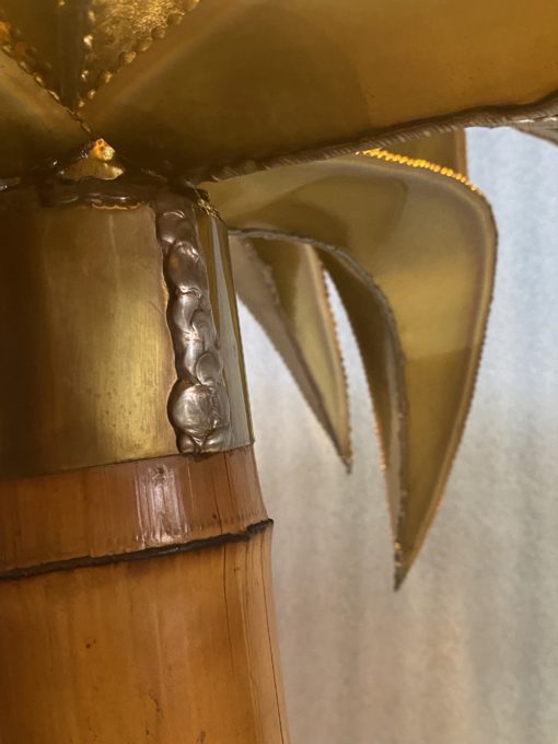 1970' Lampadaire Palmier, En Laiton Et Bambou Maison Jansen 1 Tête Style Brutaliste H 92 cm – Image 2
