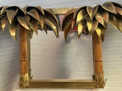 1970' Illuminating Palm and Bamboo Tree Mirror in Brass Unique and Original Piece By Barbier, Jansen, Fernandez, Faure, 120 x 29 x H 65 cm