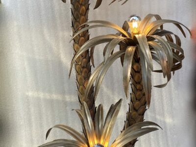 1970 "Palm Tree Floor Lamp in Brass And Patinated Iron  Maison Jansen 3 Heads In The Style Brutaliste H: 170 cm