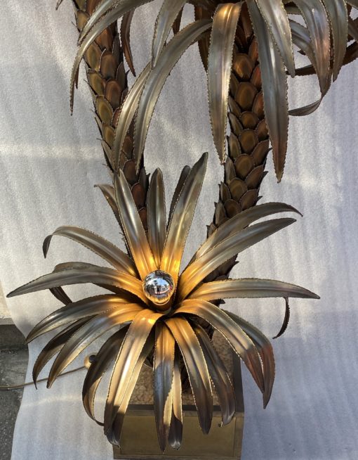 1970' Lampadaire Palmier en Laiton Et fer Patiné Maison Jansen 3 Têtes Style Brutaliste H 170 cm – Image 18