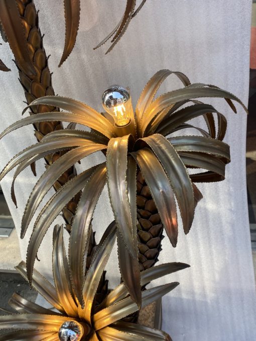 1970' Lampadaire Palmier en Laiton Et fer Patiné Maison Jansen 3 Têtes Style Brutaliste H 170 cm – Image 16