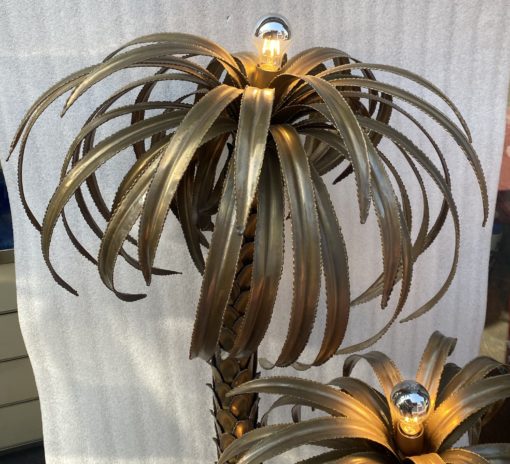 1970' Lampadaire Palmier en Laiton Et fer Patiné Maison Jansen 3 Têtes Style Brutaliste H 170 cm – Image 15