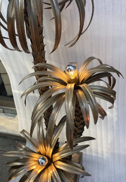 1970' Lampadaire Palmier en Laiton Et fer Patiné Maison Jansen 3 Têtes Style Brutaliste H 170 cm – Image 14