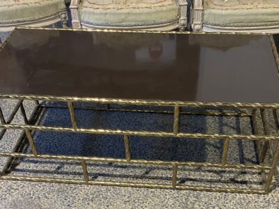 1970' Table Basse En Bronze Oxydé Plateau Laqué 120 X 60 X H 45 cm